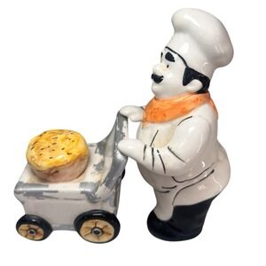 Vintage French Baker Pushing A Cake Cart Salt And Pepper Shakers 5" Ceramic Chef